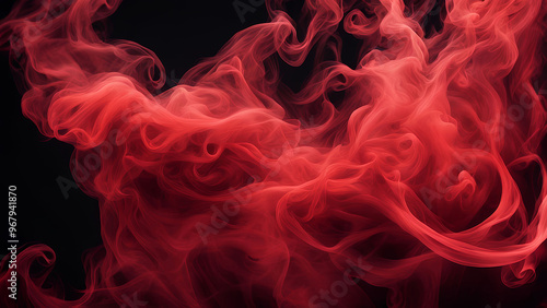 mesmerizing scene of swirling red and crimson smoke on a black background