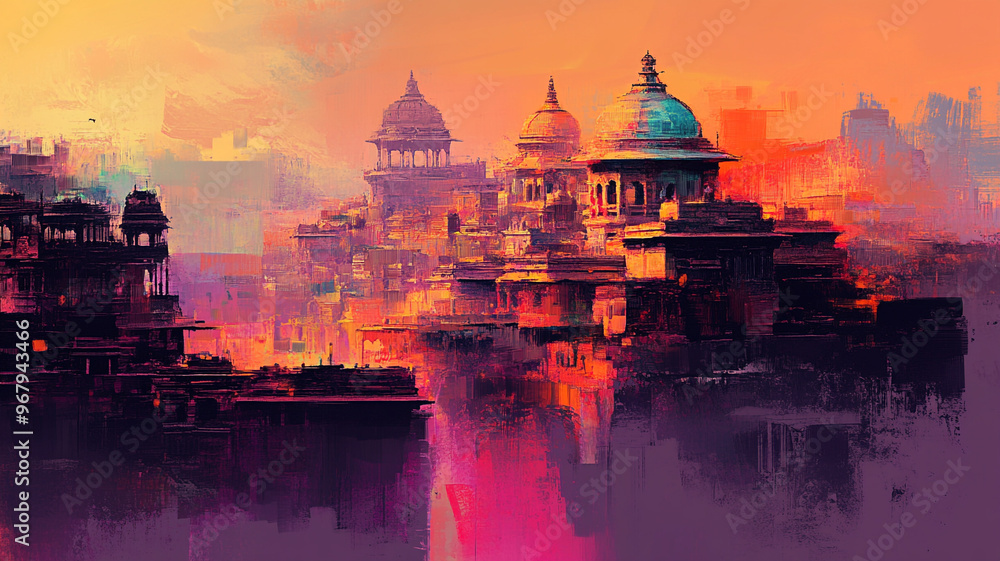 Obraz premium an Indian cityscape with vibrant colors.