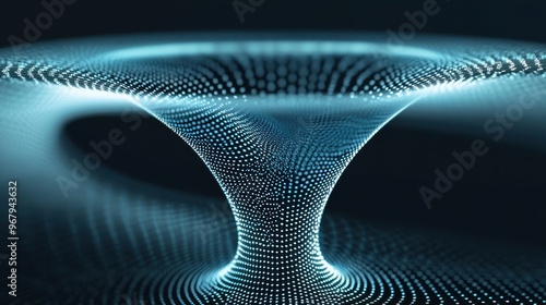 A funnel-like structure, with abstract data or particles being compressed into a tight bottleneck before expanding into an open space, illustrating pressure before breakthrough