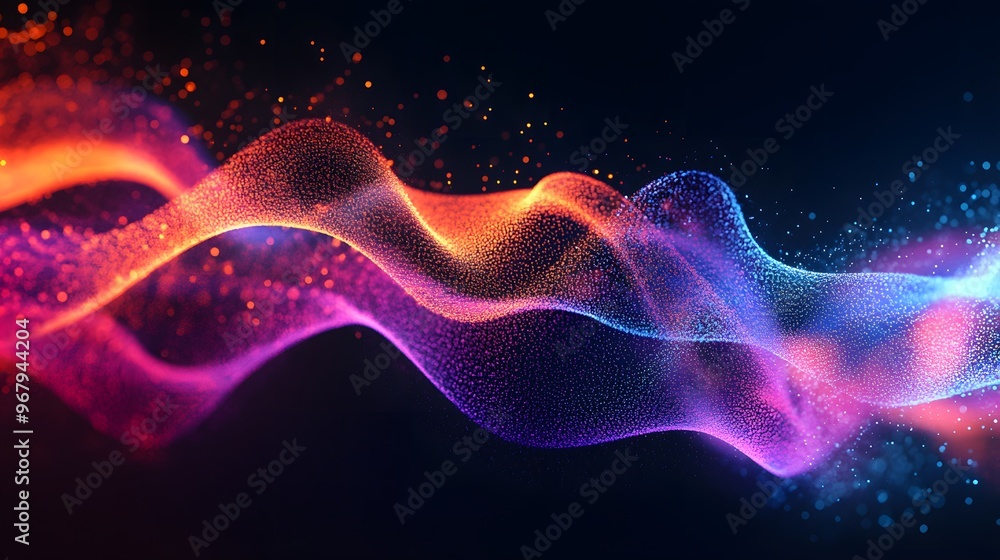 Colorful abstract waves with glowing particles. Colorful abstract waves with glowing particles.