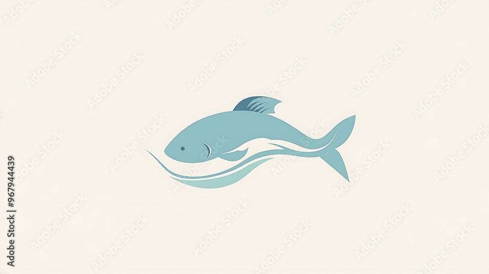 Tranquil Fish Outline with Wave Vector Graphic on Soft Aqua Background Tranquil Fish Outline with Wave Vector Graphic on Soft Aqua Background