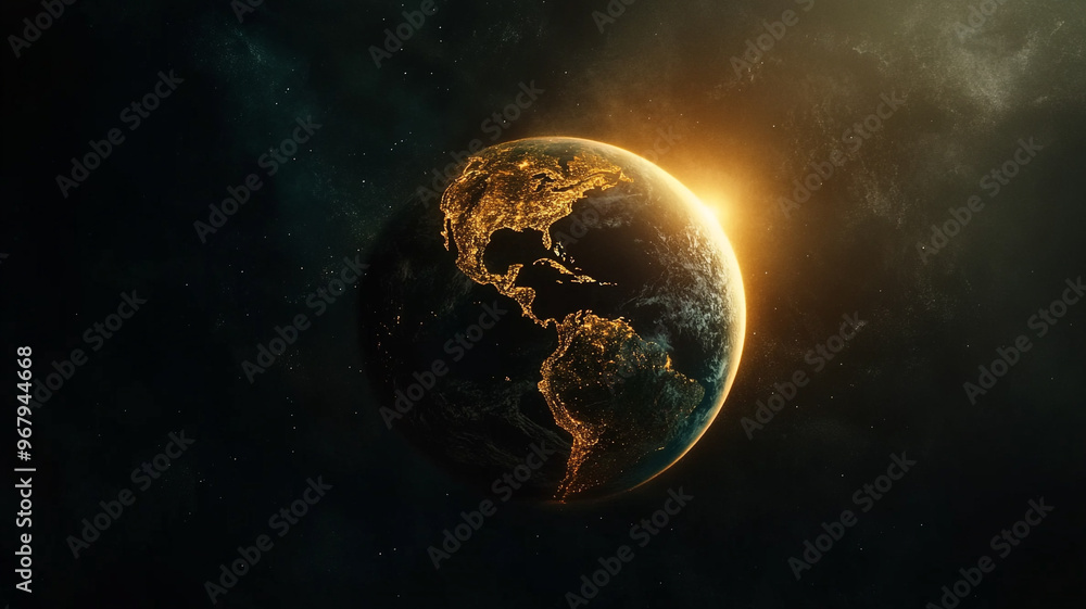 Fototapeta premium A glowing earth against a dark expanse of space.