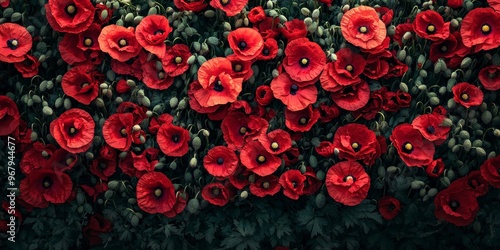 Vibrant Field of Red Poppies in Full Bloom