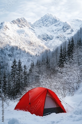 Red Tent in Snowy Mountain