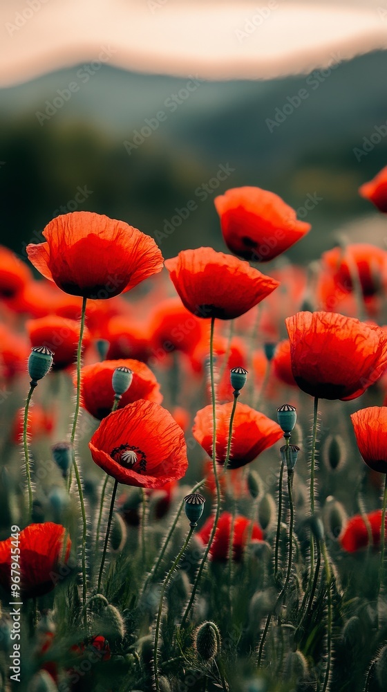 Obraz premium Vibrant Field of Red Poppies in Full Bloom