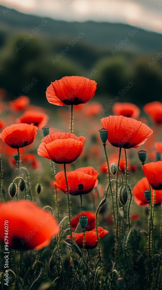 Obraz premium Vibrant Field of Red Poppies in Full Bloom