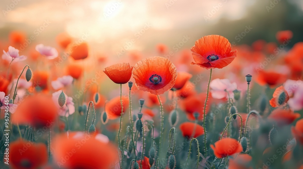 Obraz premium Vibrant Field of Red Poppies in Full Bloom