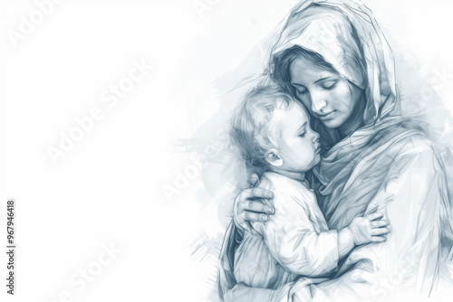 Mary mother holding baby Jesus.