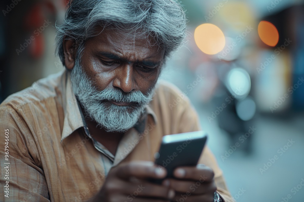 Man with beard checking phone Man with beard checking phone