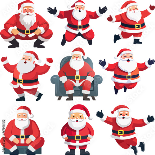 Conjunto de papa Noel minimalista para navidades con fondo transparente 01