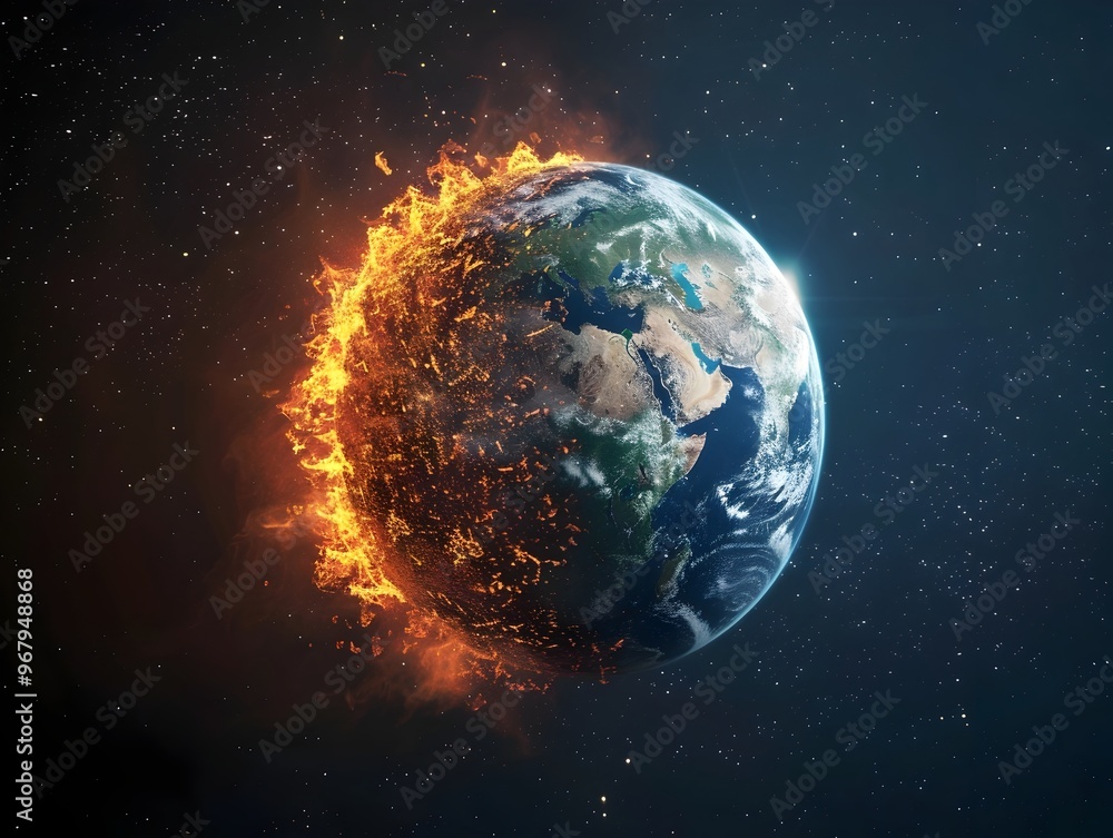 Fototapeta premium Satellite Image of Earth Showcasing Global Warming s Catastrophic Environmental Changes and Climate Crisis
