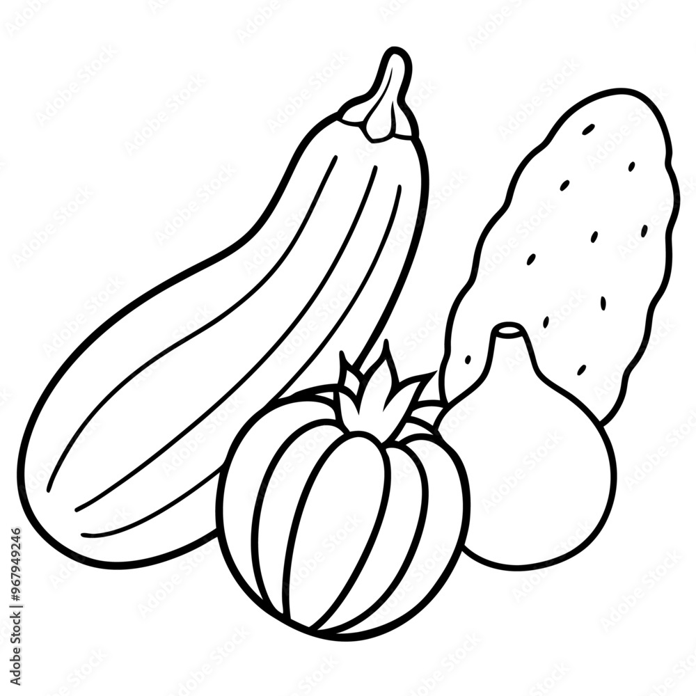 cucumbers eggplant radishes vegetables outline coloring book page line art illustration digital drawing cucumbers eggplant radishes vegetables outline coloring book page line art illustration digital drawing