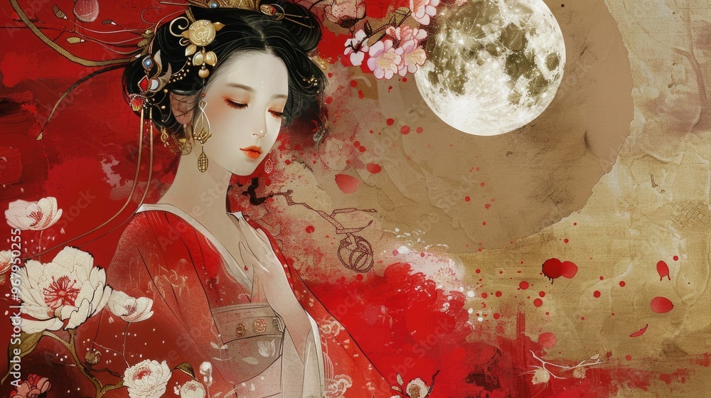 Moon Goddess Chang'e. Elegant woman in traditional Chinese attire ...