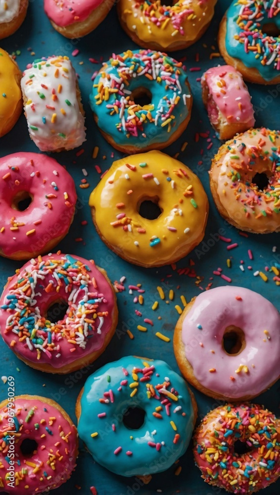Tray of colorful donuts with sprinkles on top Tray of colorful donuts with sprinkles on top