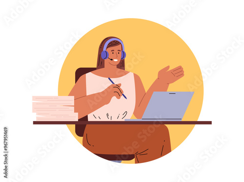 Secretary at desk vector illustration