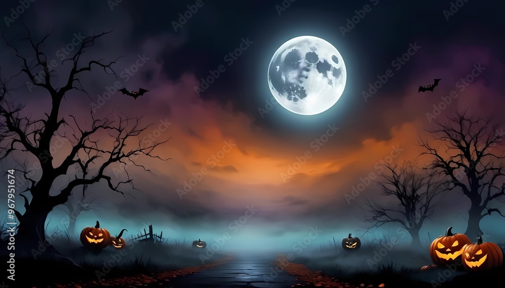 Halloween night background with full moon. Generate AI Halloween night background with full moon. Generate AI