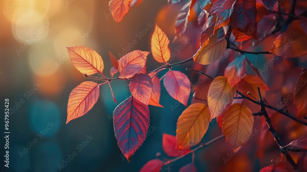 Close-up of tree branch with red leaves Close-up of tree branch with red leaves