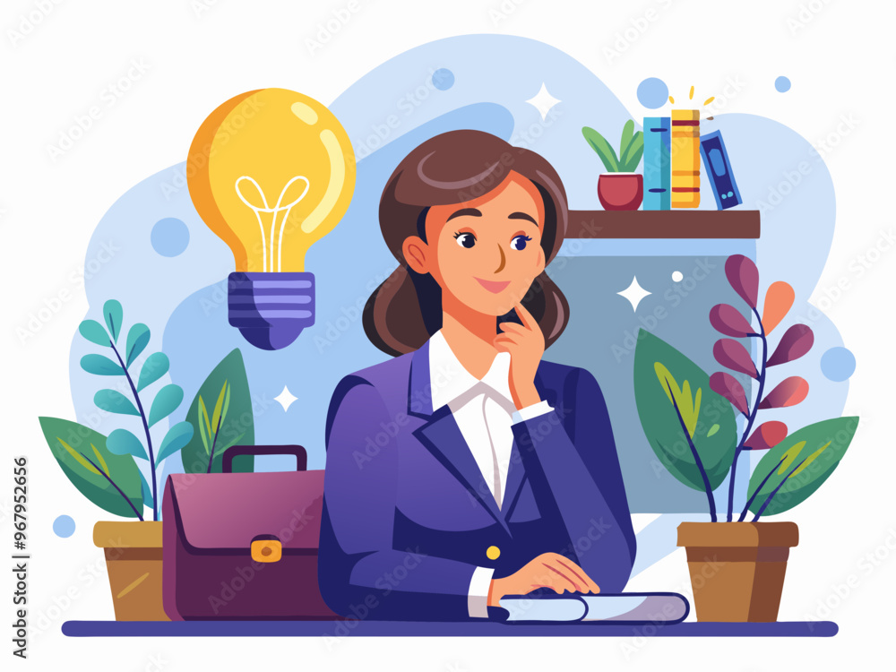 Businesswoman Having a Bright Idea in a Professional Setting Vector art Businesswoman Having a Bright Idea in a Professional Setting Vector art