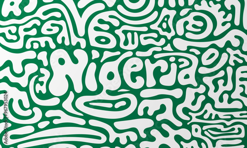 Typography background of nigeria in Hand drawn or Rounded maze design. Nigeria independence day