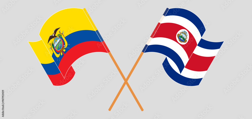 Crossed and waving flags of Republic of Ecuador and Costa Rica. Vector illustration Crossed and waving flags of Republic of Ecuador and Costa Rica. Vector illustration