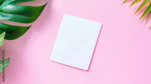 Blank ID card mock-up on solid color background with a shadow, versatile and clean, ready for personalized logos photo