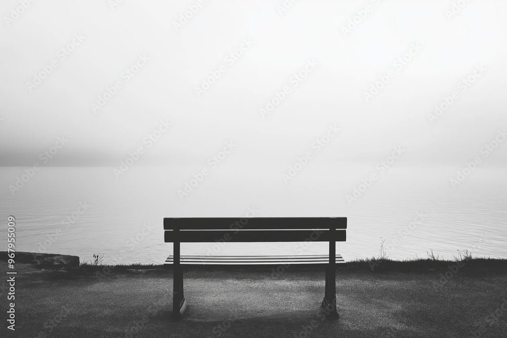 A solitary bench faces a vast, calm lake with a serene and infinite horizon, evoking feelings of solitude and contemplation. A solitary bench faces a vast, calm lake with a serene and infinite horizon, evoking feelings of solitude and contemplation.