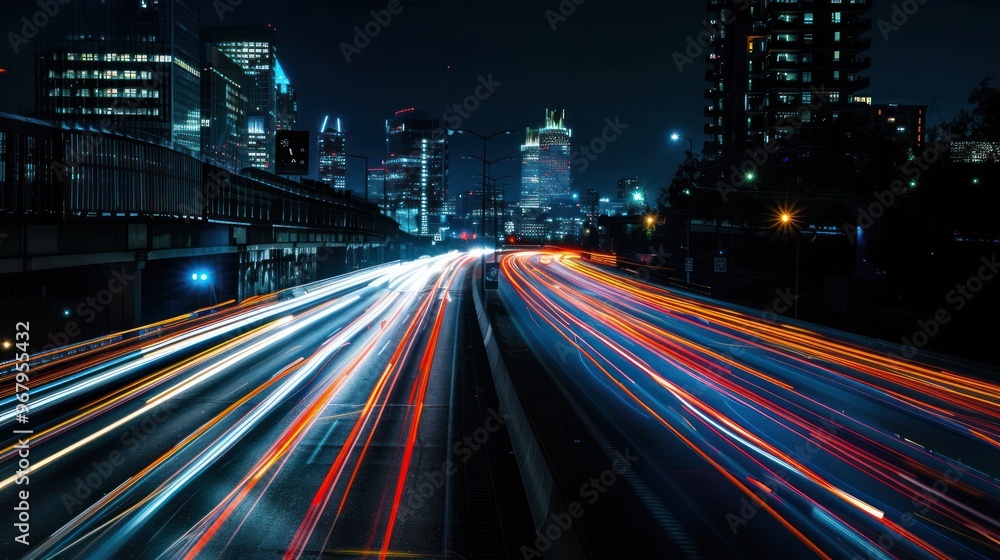 Cityscape Nighttime Highway With Light Trails Cityscape Nighttime Highway With Light Trails