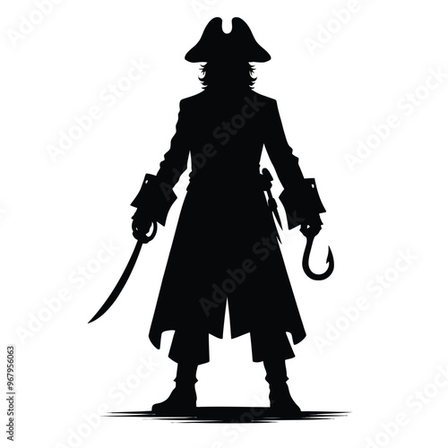 Classic Pirate Silhouette with Sword and Hook