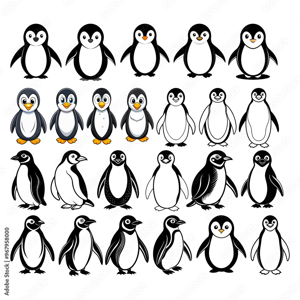 Obraz premium 24 penguin black and colored clipart, icons, or symbol sets. 