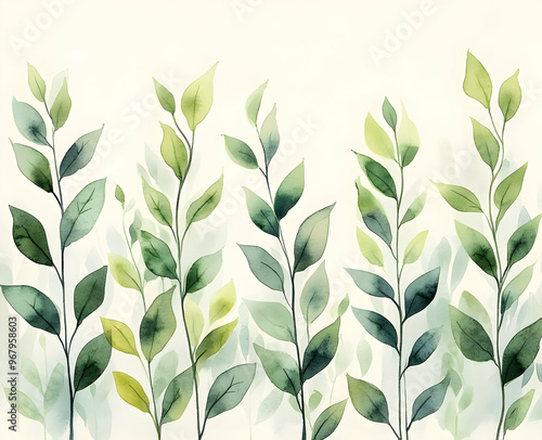 Elegant watercolor illustration of green leaves, perfect for nature-themed projects and design applications.