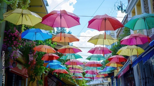 Wallpaper Mural Colorful Umbrellas Over a City Street Torontodigital.ca