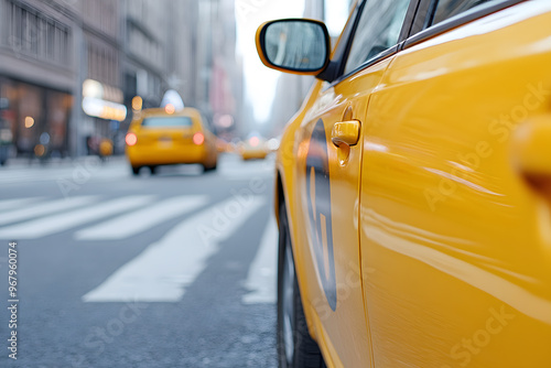 Vibrant Yellow Taxi Cab | Iconic Urban Transportation in City Streets