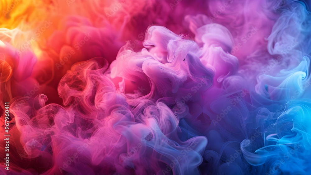 Fototapeta premium Multicolored illustration of picturesque full frame backdrop of abstract fantastic dense smoke of different shades.