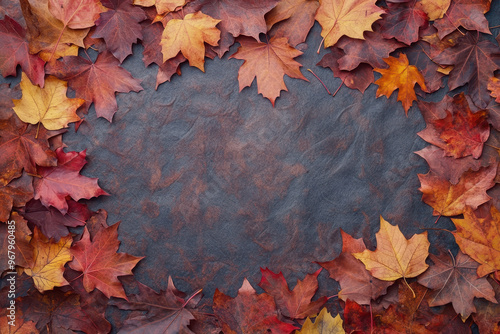 Autumn leaves on a table with room for text