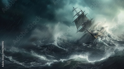 Ship Battling a Storm