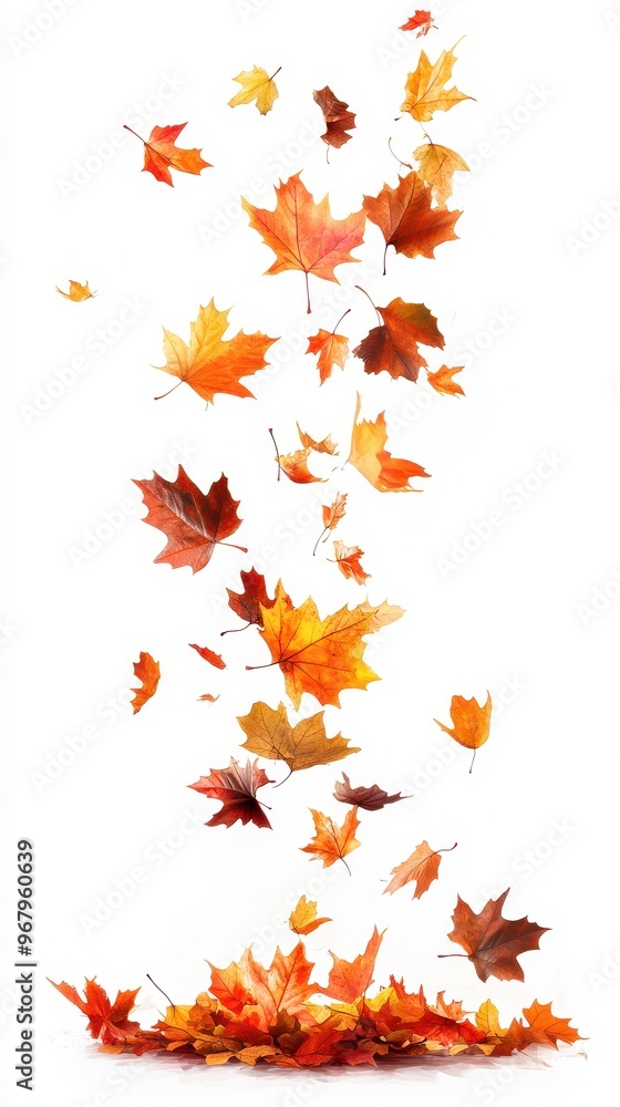 Beautiful autumn leaves falling gently against a white background, capturing the essence of nature's seasonal transition. Beautiful autumn leaves falling gently against a white background, capturing the essence of nature's seasonal transition.