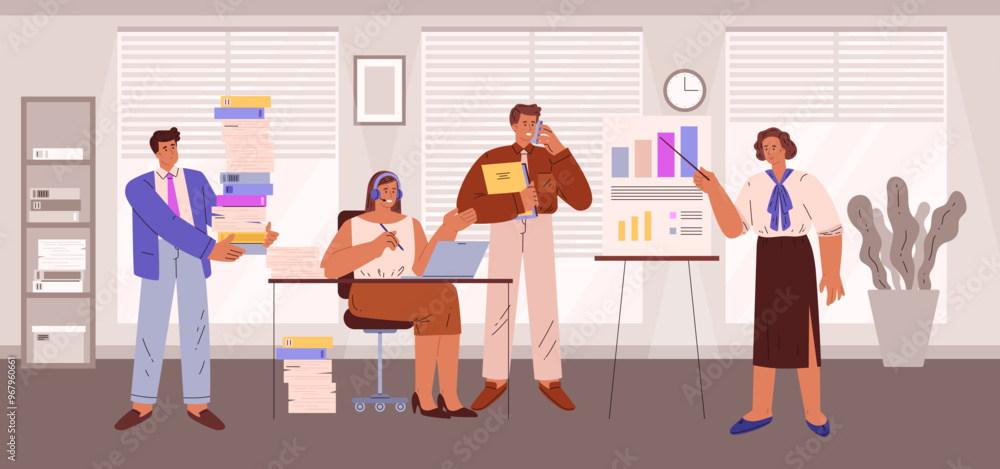 Obraz premium The height of the working day in the office. Managers are working.