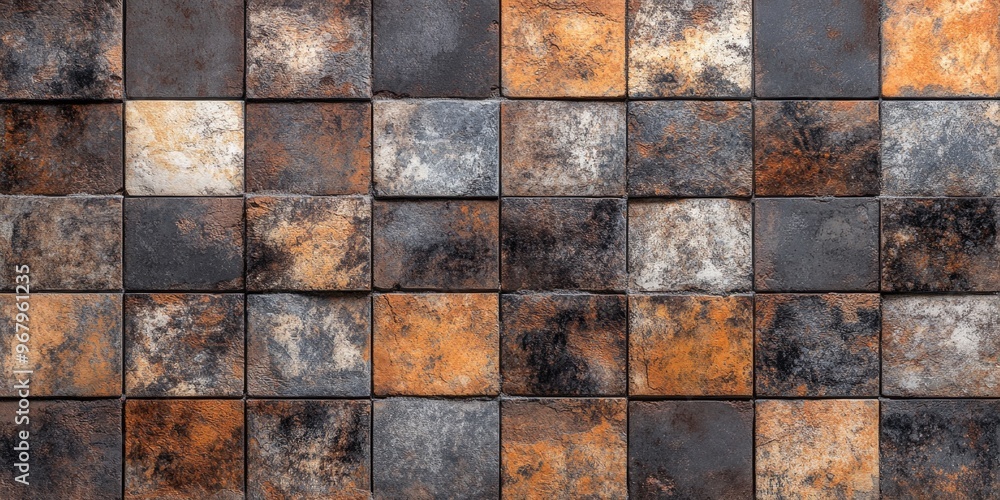 Tiled Wall with Rust Close Up Tiled Wall with Rust Close Up