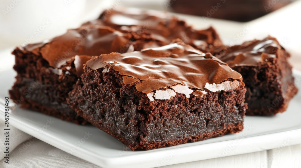 A delicious chocolate brownie sits on a white plate, ready to be enjoyed. A delicious chocolate brownie sits on a white plate, ready to be enjoyed.