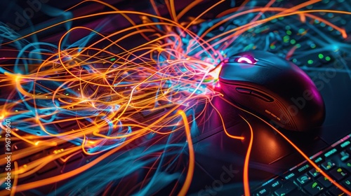 Computer Mouse in a Neon Light Storm