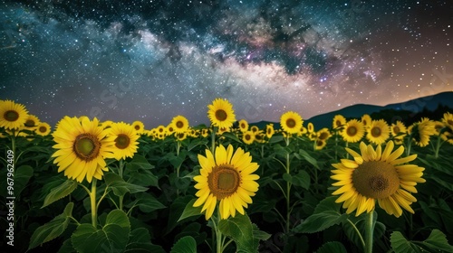 Milky Way Over Sunflower Field