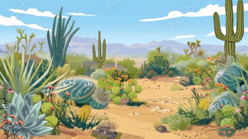 Desert Landscape with Lush Cactus