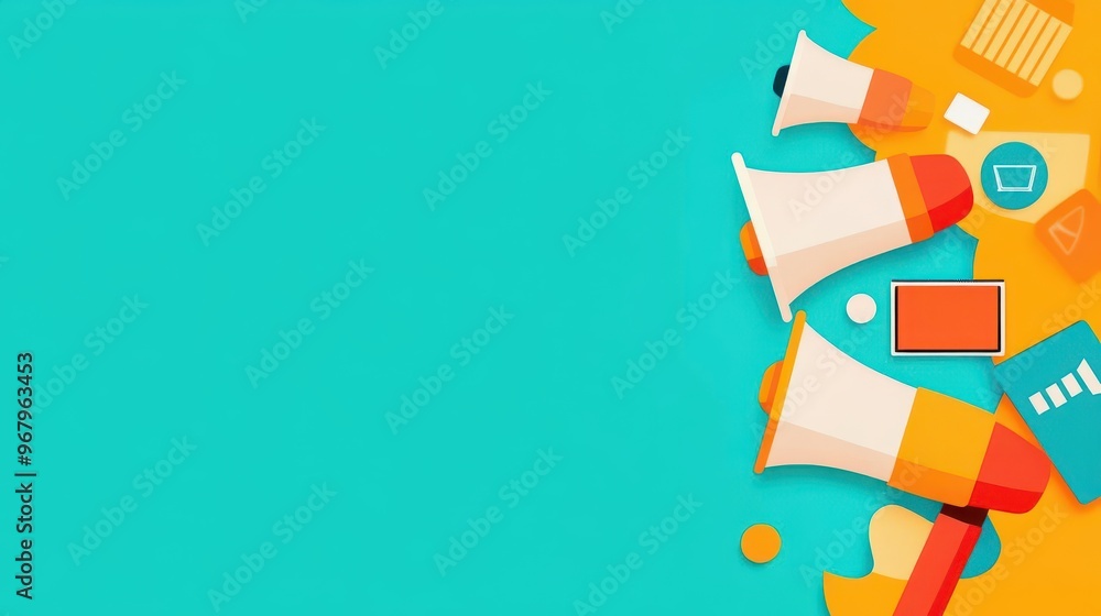 A bright background featuring an explosion of content creation and digital ads A bright background featuring an explosion of content creation and digital ads