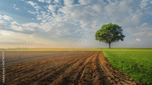 Striking image of green fields and dry land, symbolizing the urgent impact of climate change.