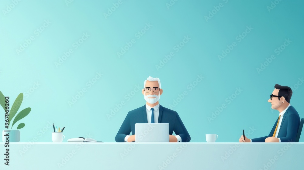 A salesperson in a formal meeting with clients, negotiating a tough deal with calm composure and confidence., design illustration A salesperson in a formal meeting with clients, negotiating a tough deal with calm composure and confidence., design illustration