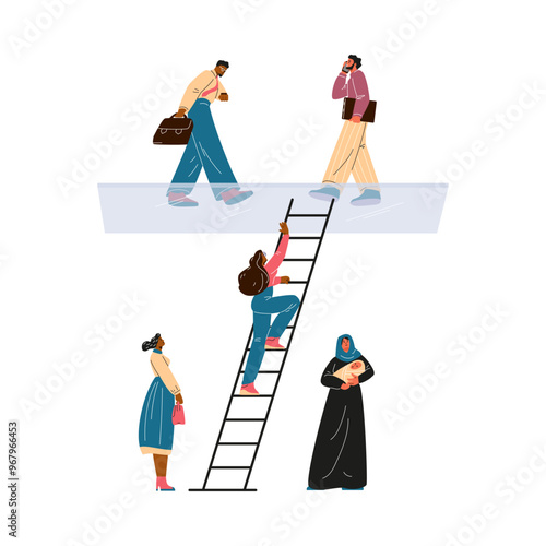 Vector illustration of the professional inequality between successful men and unsuccessful women