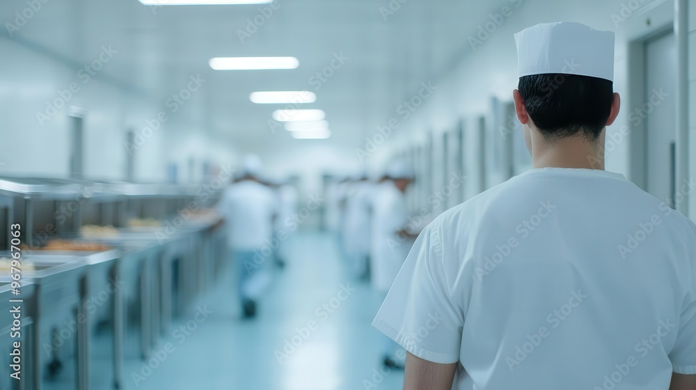 Long prison line for daily meals in a crowded cafeteria, Jail routine, institutional life Long prison line for daily meals in a crowded cafeteria, Jail routine, institutional life