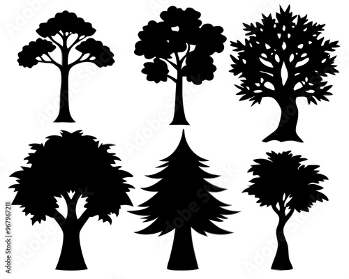 set of trees silhouettes  transparent background png file,