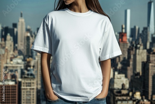 T-shirt worn by a model in an urban street wear style created with Generative AI