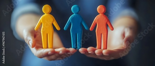 A group of diverse human figures in different colors representing the idea of sustainable development goals gender providing decent work opportunities in the workplace or corporate environment